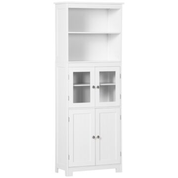 Homcom Freestanding Kitchen Cupboard, 4-door Storage Cabinet With Adjustable Shelf And Glass Doors For Dining Room, Living Room, White