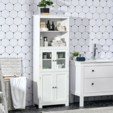 Homcom Freestanding Kitchen Cupboard, 4-door Storage Cabinet With Adjustable Shelf And Glass Doors, White