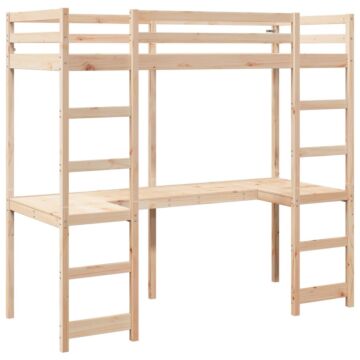 Vidaxl Loft Bed Frame With Desk 75x190 Cm Solid Wood Pine