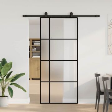 Vidaxl Sliding Door With Hardware Set Black 90x205 Cm Esg Glass