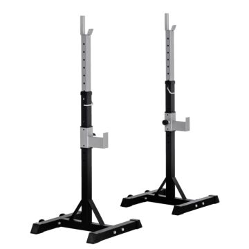 Homcom 2 Pairs Adjustable Barbell Squat Rack Portable Stand Weight Lifting Bench Press Home Gym W/ Wheels, Black