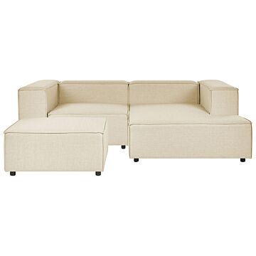 Modular Left Hand Sofa Beige Linen 2 Seater Sectional Corner Sofa With Ottoman Black Legs Modern Living Room Beliani
