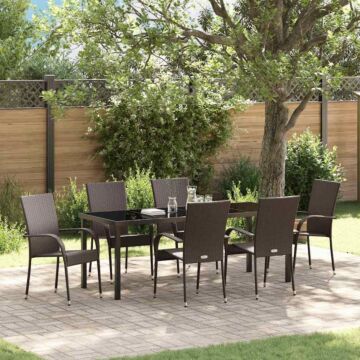 Vidaxl 7 Piece Garden Dining Set Brown Poly Rattan