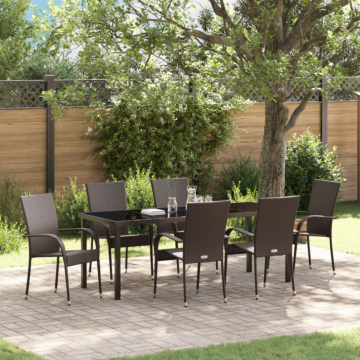 Vidaxl 7 Piece Garden Dining Set Brown Poly Rattan