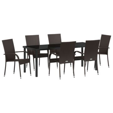 Vidaxl 7 Piece Garden Dining Set Brown Poly Rattan