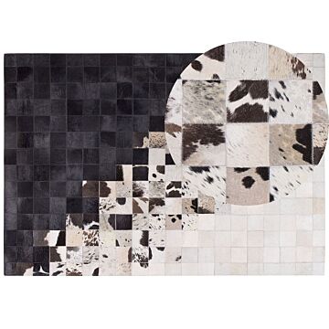Rug White And Black Leather 160 X 230 Cm Modern Patchwork Handcrafted Rectangular Carpet Beliani