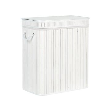 Basket With Zippered Lid Grey Bamboo Wood Laundry Hamper 2-compartments With Rope Handles Beliani