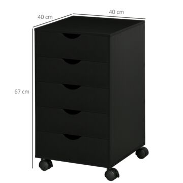 Homcom 5 Drawer Mobile Filing Cabinet, Vertical File Cabinet, Modern Rolling Printer Stand For Home Office, Black