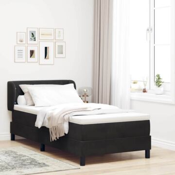 Vidaxl Box Spring Bed With Mattress In Black Velvet, 90x190 Cm