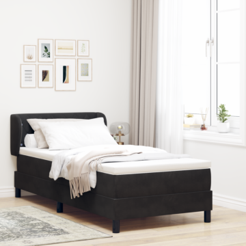 Vidaxl Box Spring Bed With Mattress In Black Velvet, 90x190 Cm