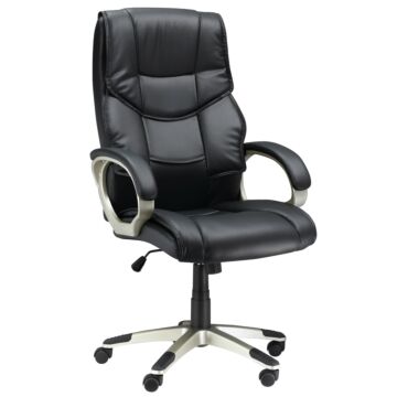 Homcom High Back Swivel Chair Computer, Home Office Computer Desk Chair With Faux Leather Adjustable Height Rocking Function Black
