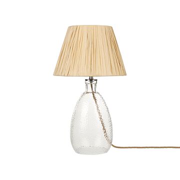Table Lamp Clear Glass Base Paper Natural Shade Bedside Table Light Beliani