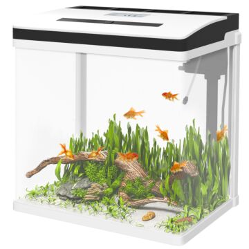 Pawhut 28l Glass Aquarium Fish Tank With Filter, Led Lighting, For Betta, Guppy, Mini Parrot Fish, Shrimp, 38 X 26 X 39.5cm
