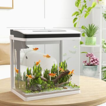 Pawhut 28l Glass Aquarium Fish Tank With Filter, Led Lighting, For Betta, Guppy, Mini Parrot Fish, Shrimp, 38 X 26 X 39.5cm