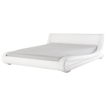 Platform Waterbed White Genuine Leather Upholstered With Mattress And Accessories 6ft Eu Super King Size Sleigh Design Beliani