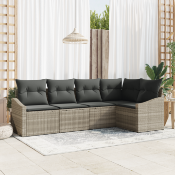 Vidaxl 5 Piece Garden Dining Set With Cushions Light Grey Poly Rattan