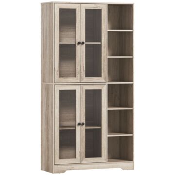 Homcom Multi-storage Kitchen Cabinet, With Glass Doors - Grey Wood-effect