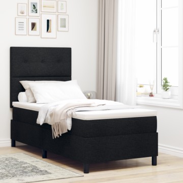 Vidaxl Box Spring Bed With Mattress & Led Black 90x190 Cm Fabric