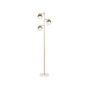 Floor Lamp Gold Iron Glass 3 Round White Shades Marble Base Modern Glam Design Living Room Lighting Beliani