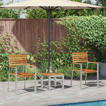 Vidaxl 3 Piece Garden Dining Set Solid Wood Teak, Vidaxl Stackable Garden Chairs 2 Pcs Solid Wood Teak And Steel