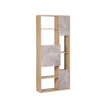 5-tier Bookcase Light Wood With Concrete Shelving Cabinets Storage Living Room Bedroom Beliani
