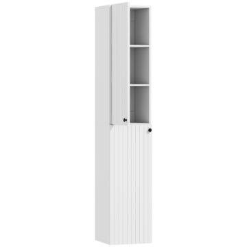 Homcom Wall Mounted Tall Bathroom Storage Cabinet With Soft-close Hinges, Slim Bathroom Cabinet With 2 Doors, White