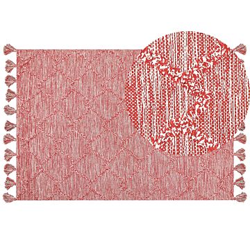 Area Rug Red Cotton 160 X 230 Cm Rectangular Thick Weave Living Room Bedroom Decor Beliani