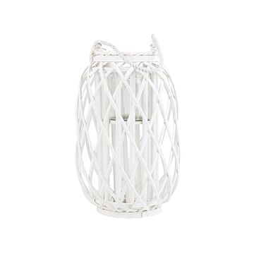 Lantern White Willow Wood And Glass 40 Cm Indoor Outdoor Scandinavian Beliani