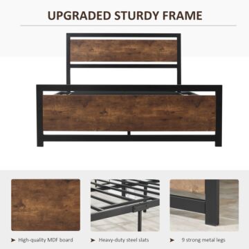 Homcom Full Bed Frame With Headboard & Footboard, Strong Slat Support Twin Size Metal Bed W/ Underbed Storage Space, No Box Spring Needed