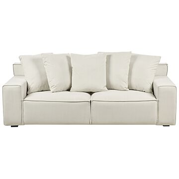 3 Seater Sofa Off-white Velvet Upholstery With Cushions Comfortable Couch For 3 People Modern Living Room Beliani