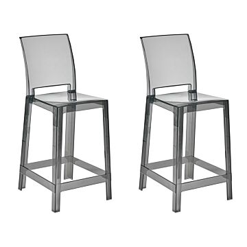 Set Of 2 Bar Stools Transparent Black Plastic 99 Cm Seat Counter Chair Beliani