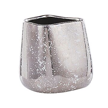 Decorative Vase Silver Stoneware 20 Cm Home Accessory Tabletop Accent Piece Glamour Style Beliani