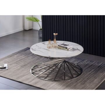 Axon Round Marble Coffee Table With Silver Frame