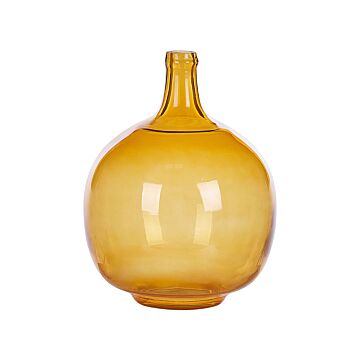 Vase Orange Glass 34 Cm Handmade Decorative Round Bud Shape Tabletop Home Decoration Modern Design Beliani