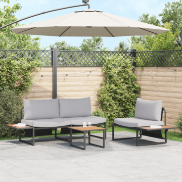 Vidaxl 3 Piece Garden Sofa Set With Light Grey Cushions