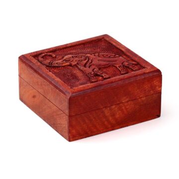 Mango Wood Carved Elephant Trinket Box