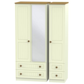 Warwick Triple 2 Drawer Mirror + Drawer Wardrobe In Cream Ash & Modern Oak