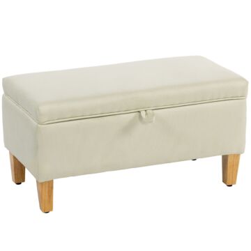 Homcom 30l Linen Storage Ottoman Padded Footstool With Rubberwood Legs For Storage Box, Bed End, Shoe Bench, Seating, Beige