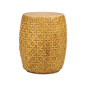 Accent Side Table Natural Mgo Fiberglass Round Top Drum Shape Uv Stain Rust Water Wind Resistant Boho Modern Outdoor Living Room Beliani
