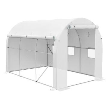 Outsunny 296 X 196cm Steel Frame Polytunnel Greenhouse - White