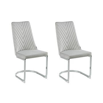Set Of 2 Dining Chairs Grey Velvet Armless High Back Cantilever Chair Living Room Beliani