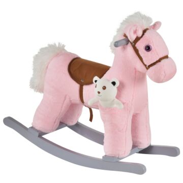 Homcom Kids Plush Ride-on Rocking Horse Toy Rocker With Plush Toy Realistic Sounds For Child 18-36 Months Pink