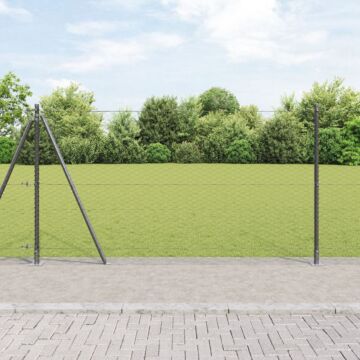 Vidaxl Hexagon Fence Grey 1.6x50 M Steel, Vidaxl Fence Posts With Base Plates 13 Pcs Ø32mm 88.5cm Galvanised Steel