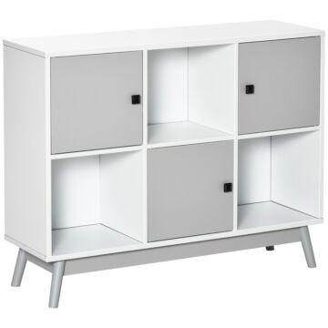 Homcom Storage Cabinet, Bookcase, Display Shelf With 6 Storage Cubes & Doors For Dining Room, Grey