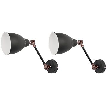 Set Of 2 Wall Spot Lamps Graphite Grey Metal Swing Arm Small Reading Light Modern Design Beliani
