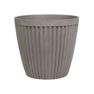 Plant Pot Planter Solid Taupe Stone Mixture Round ⌀ 36 Cm Outdoor Resistances All-weather Beliani