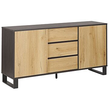 Sideboard Light Wood With Black Chest Of Drawers Cabinet Storage Unit Bedroom Living Room Beliani