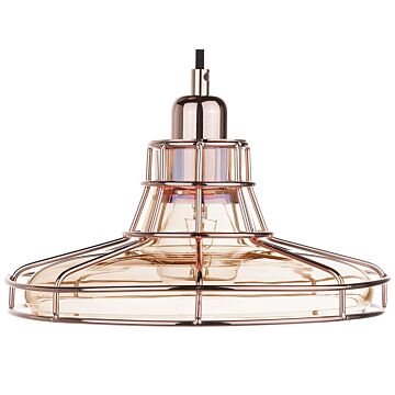 Pendant Lamp Copper Cage Glass Shade Antique Vintage Style Ceiling Light Beliani