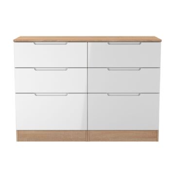 Milan 6 Drawer Midi Chest In White & Bardolino Oak