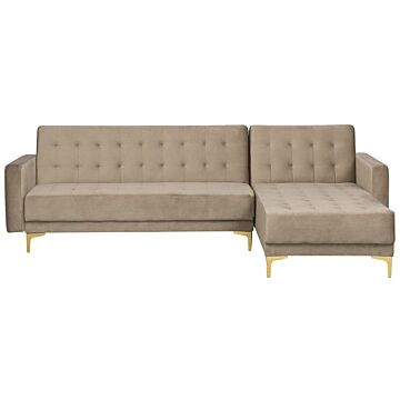 Corner Sofa Bed Beige Velvet Tufted Fabric Modern L-shaped Modular 4 Seater Left Hand Chaise Longue Beliani